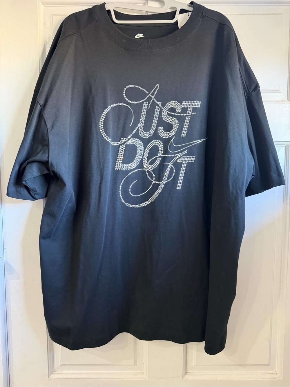 Nike Black Short-Sleeve Tee with Silver Rhinestone "Just Do It" Logo